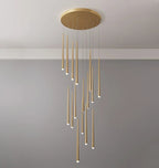 Contemporary Black LED Pendant Light for Stairwell gold finish staircase view