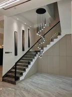 Contemporary Black LED Pendant Light for Stairwell real room hanging view