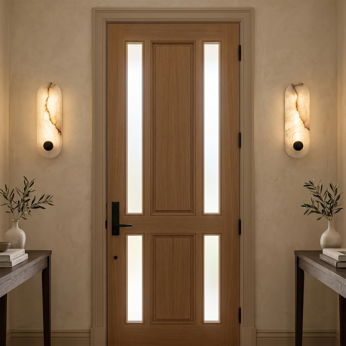 Contemporary Capsule Alabaster Wall Light, modern alabaster ceiling light front door entryway symmetrical bl | Bling Lighting Studio