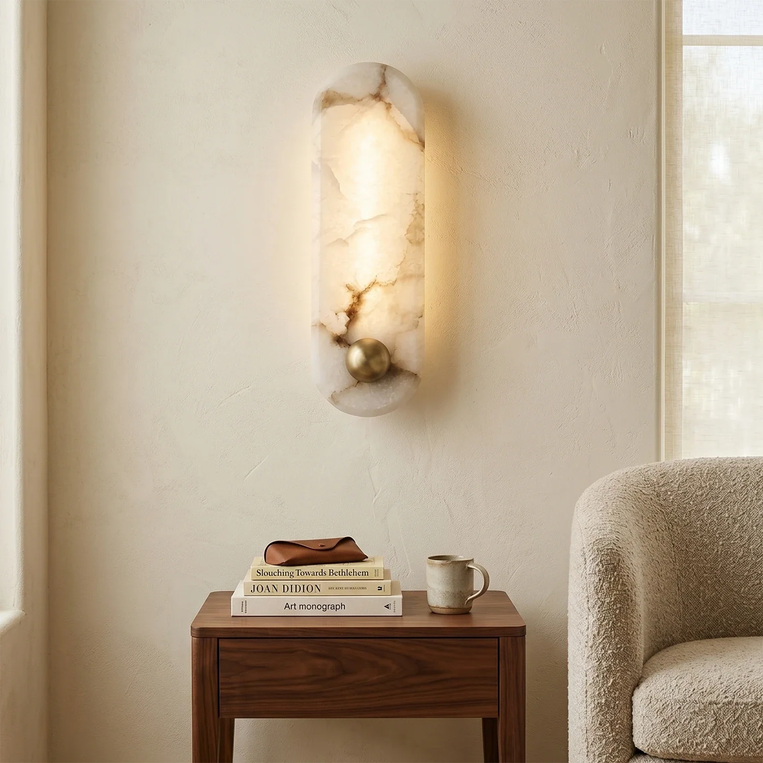 Contemporary Capsule Alabaster Wall Light by Bling Lighting Studio
