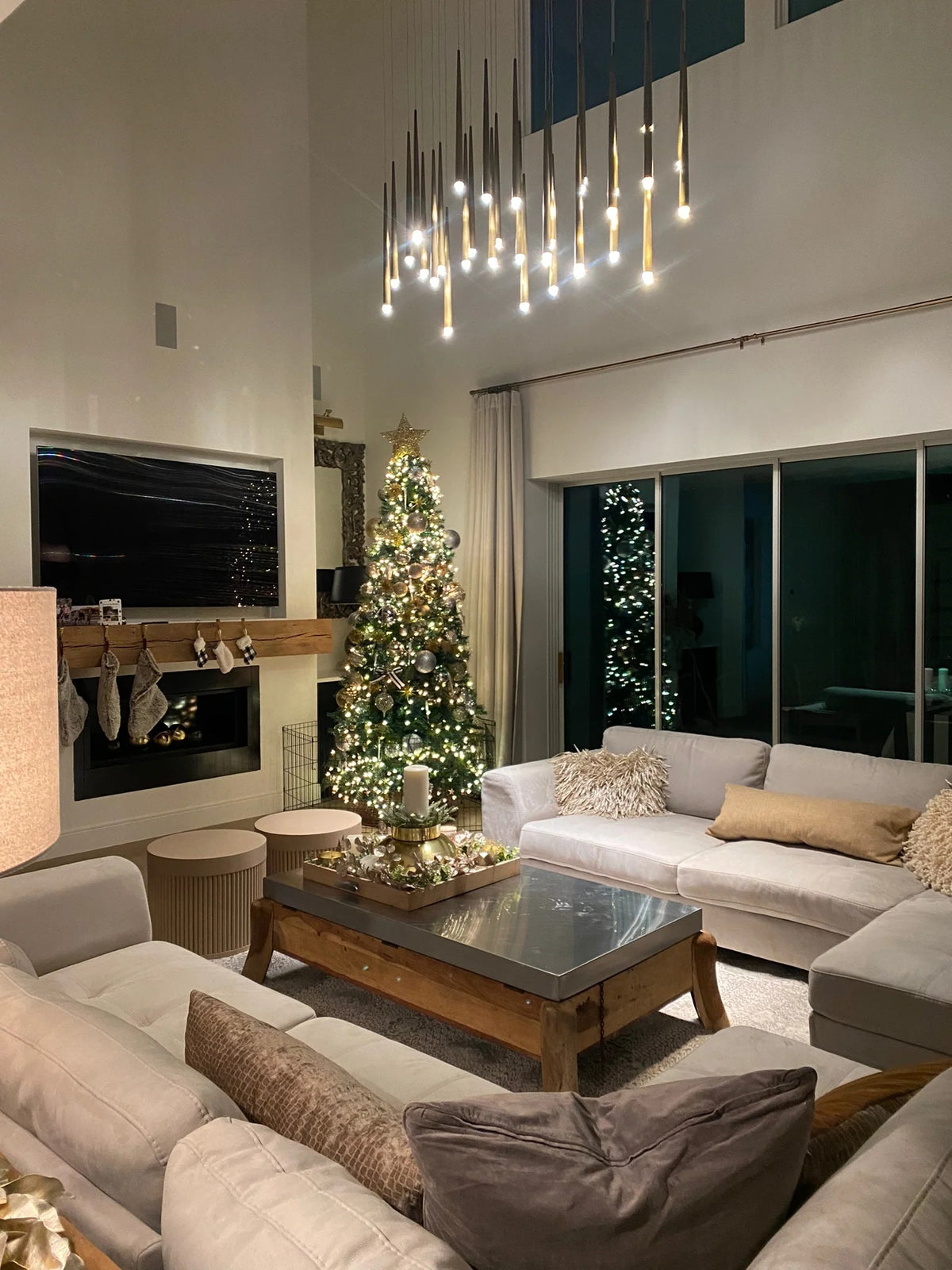 Contemporary Chandelier for High Ceiling Living Room & Foyer brushed brass cone chandelier for dining room lighting