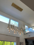 Contemporary Chandelier for High Ceiling Living Room & Foyer brushed brass cone pendant over kitchen island