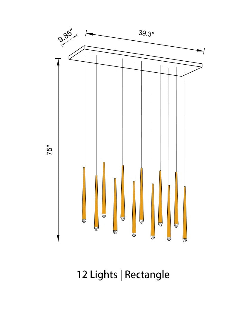 Contemporary Chandelier for High Ceiling Living Room & Foyer with brushed brass cone pendant lights