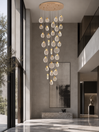Contemporary LED crystal pendant chandelier for tall entryway lighting