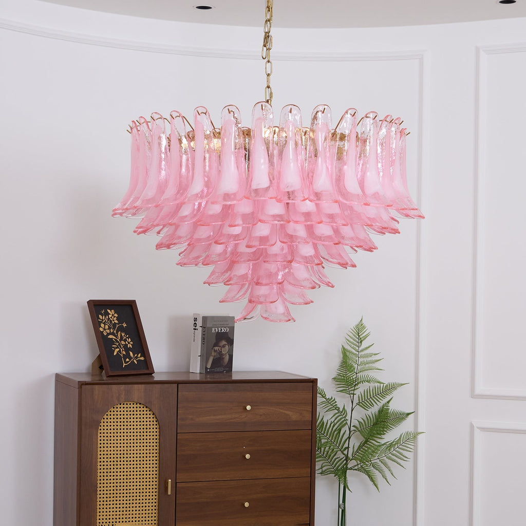 Contemporary Blush Pink Glass Murano Chandelier detail view