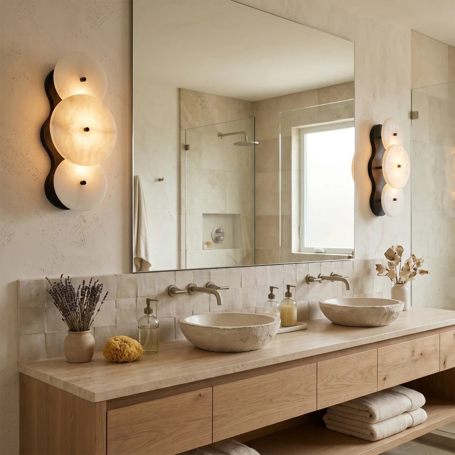 Cosmic Round Alabaster Wall Sconce by Bling Lighting Studio