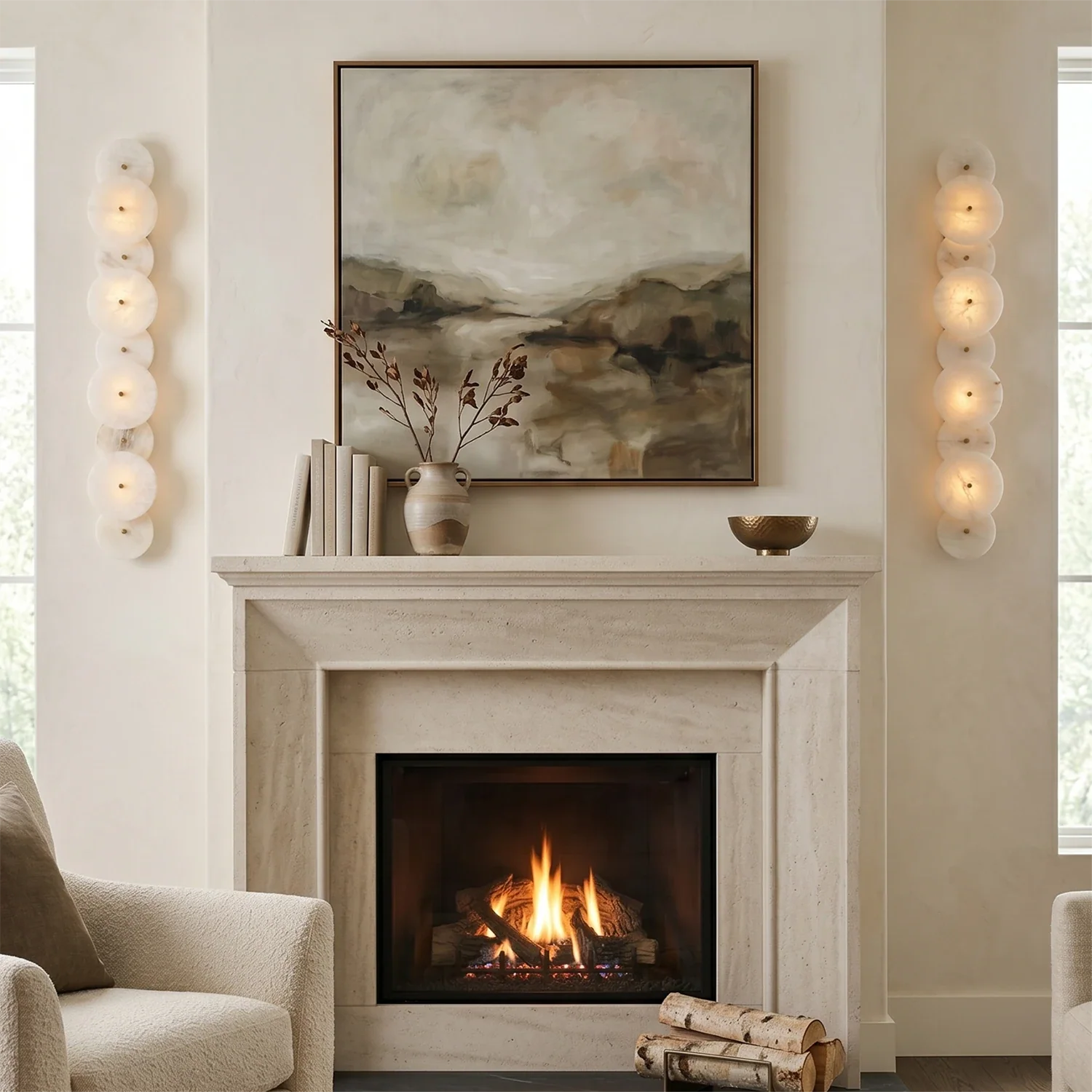 Cosmic Round Alabaster Wall Sconce by Bling Lighting Studio
