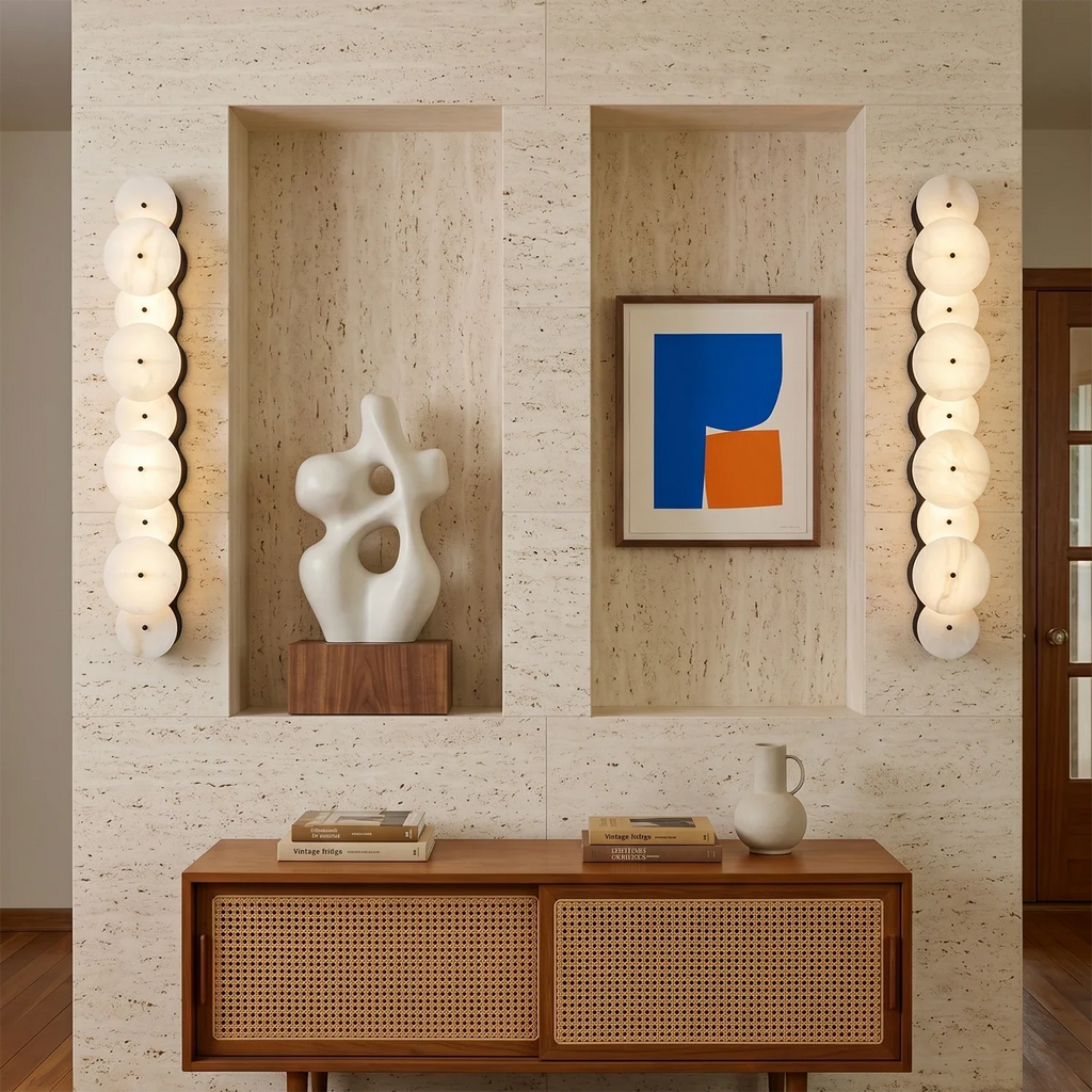Cosmic Round Alabaster Wall Sconce by Bling Lighting Studio