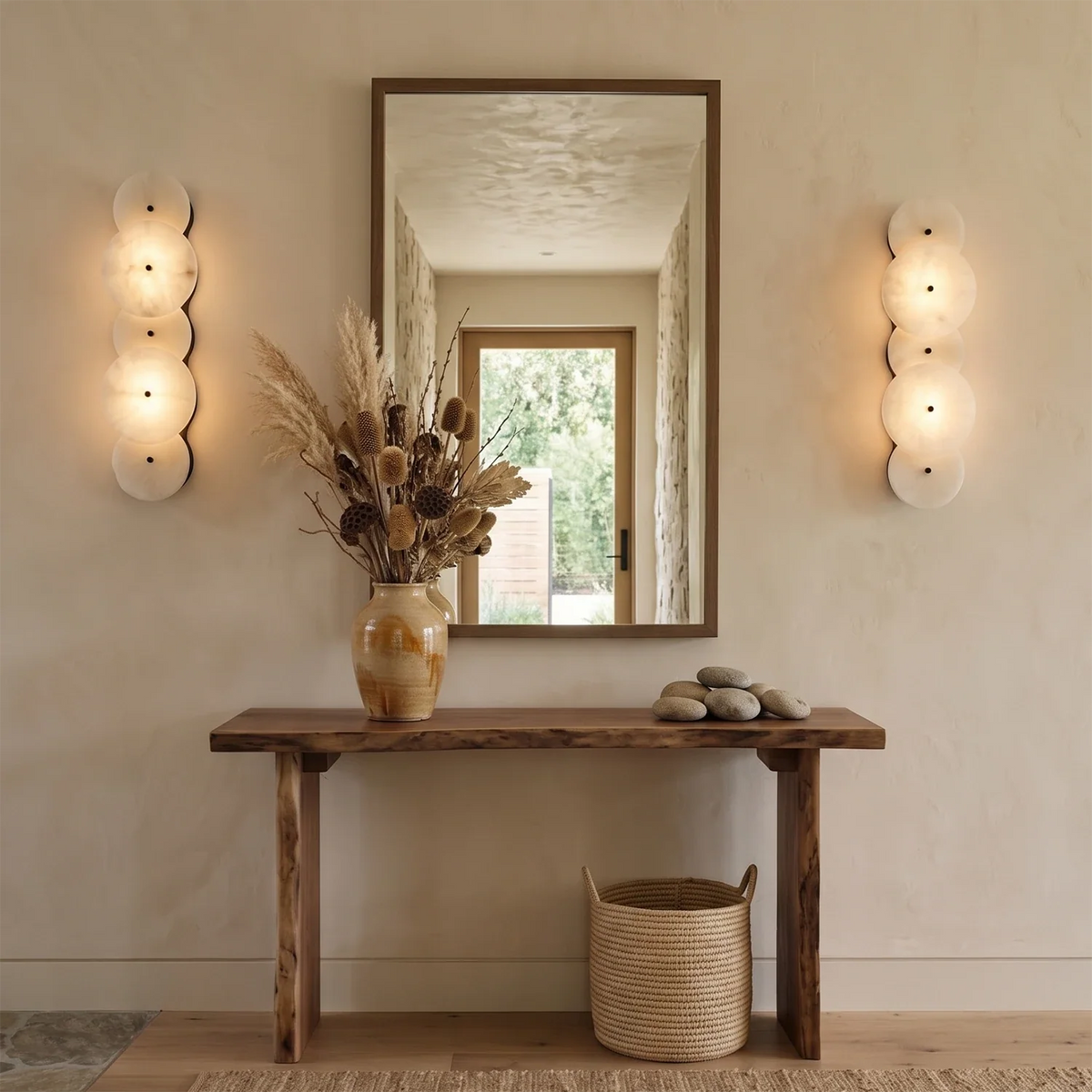 Cosmic Round Alabaster Wall Sconce, entryway console | Bling Lighting Studio