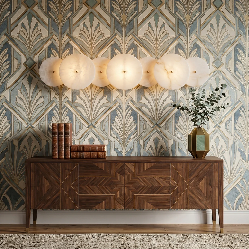 Cosmic Round Alabaster Wall Sconce by Bling Lighting Studio