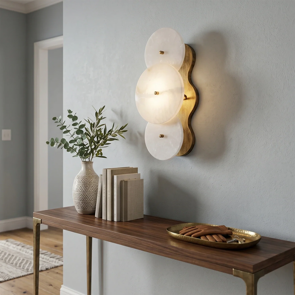 Cosmic Round Alabaster Wall Sconce by Bling Lighting Studio