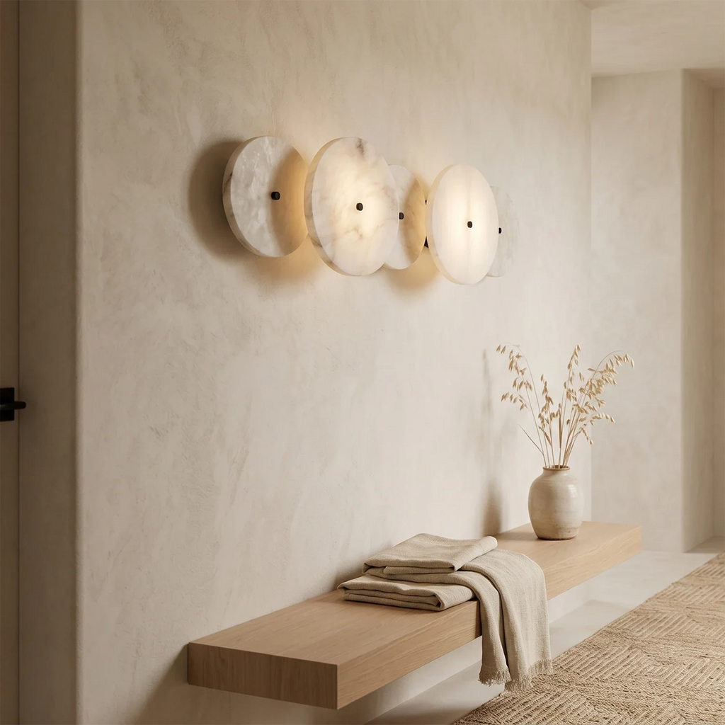 Cosmic Round Alabaster Wall Sconce by Bling Lighting Studio