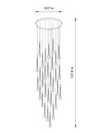 30-light random Crystal Raindrop Cascade Chandelier with staggered illuminated crystal drops