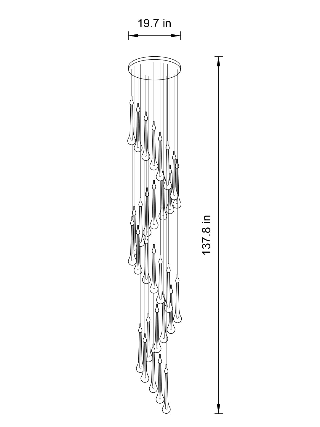 30-light spiral Crystal Raindrop Cascade Chandelier in a modern interior
