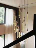 Illuminated Crystal Raindrop Cascade Chandelier with vertical waterfall arrangement