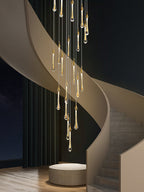 Close view of the lower illuminated crystal drops on the Crystal Raindrop Cascade Chandelier