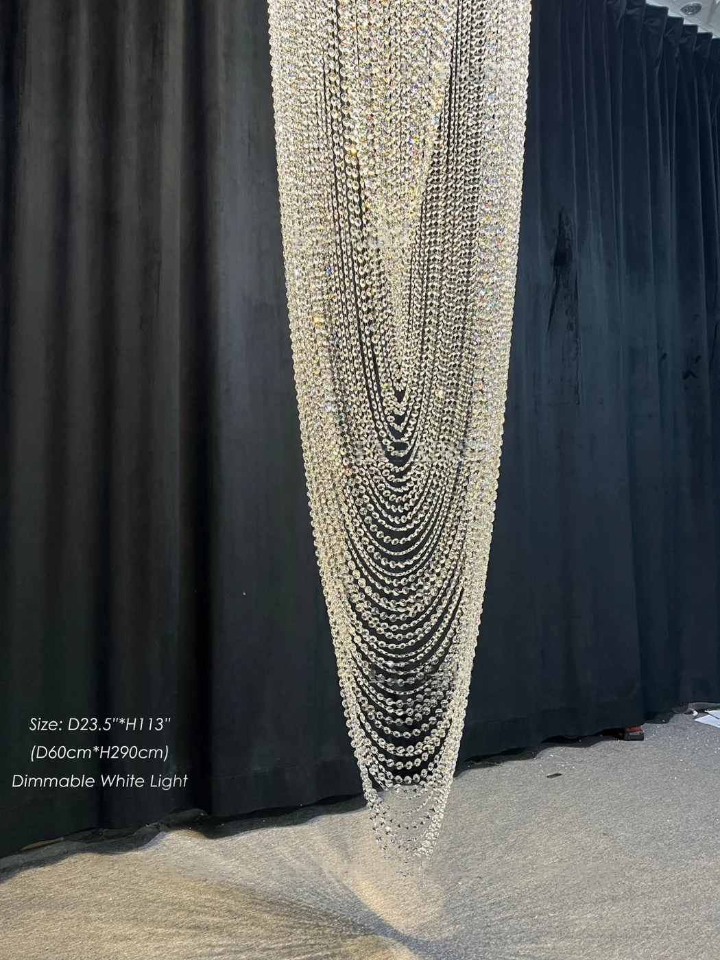 Crystal Tassel Chandelier for Staircase & Foyer 100 cm waterfall crystal chandelier detail view