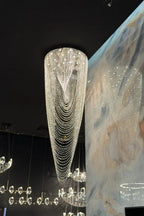 Crystal Tassel Chandelier for Staircase & Foyer flush mounted waterfall crystal chandelier view