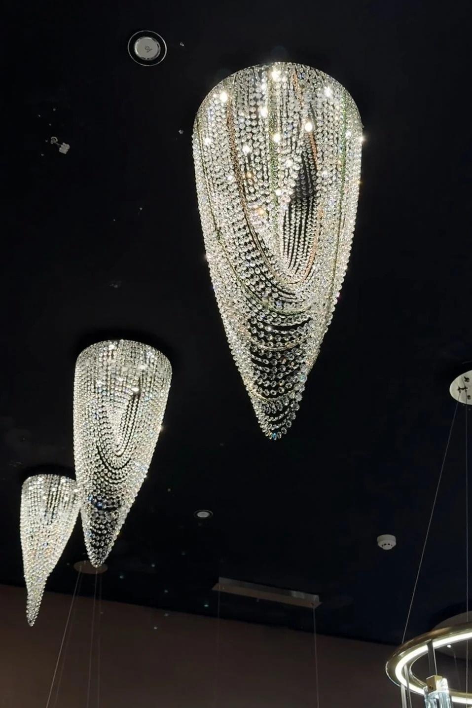 Crystal Tassel Chandelier for Staircase & Foyer flush mount waterfall crystal chandelier angle view