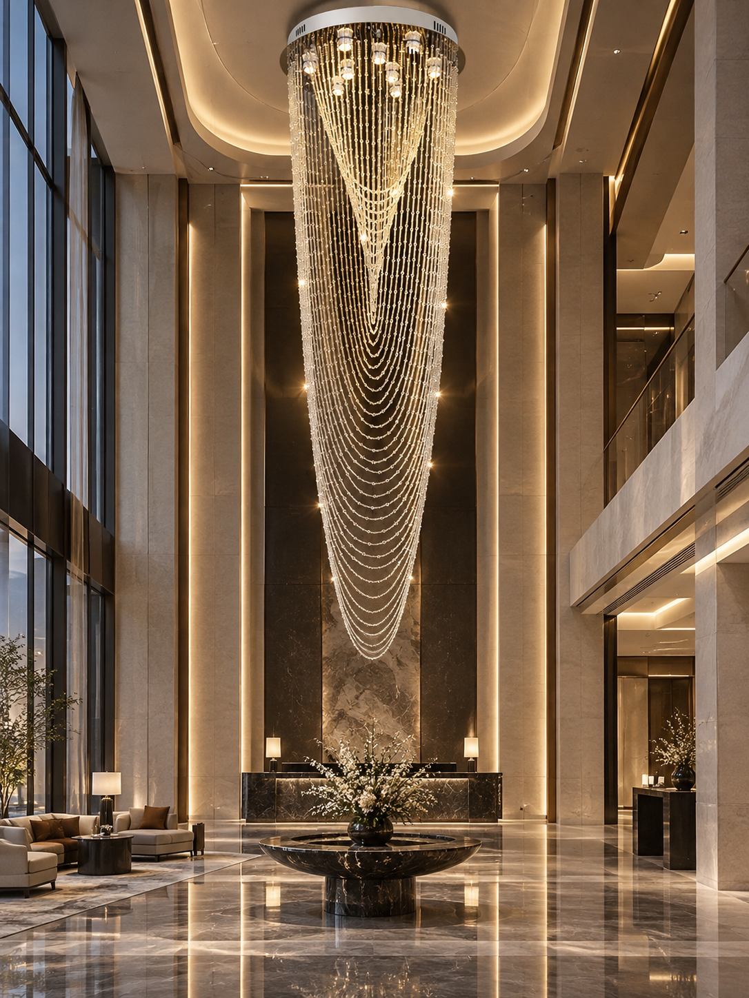 Crystal Tassel Chandelier for Staircase & Foyer chandelier in a tall interior