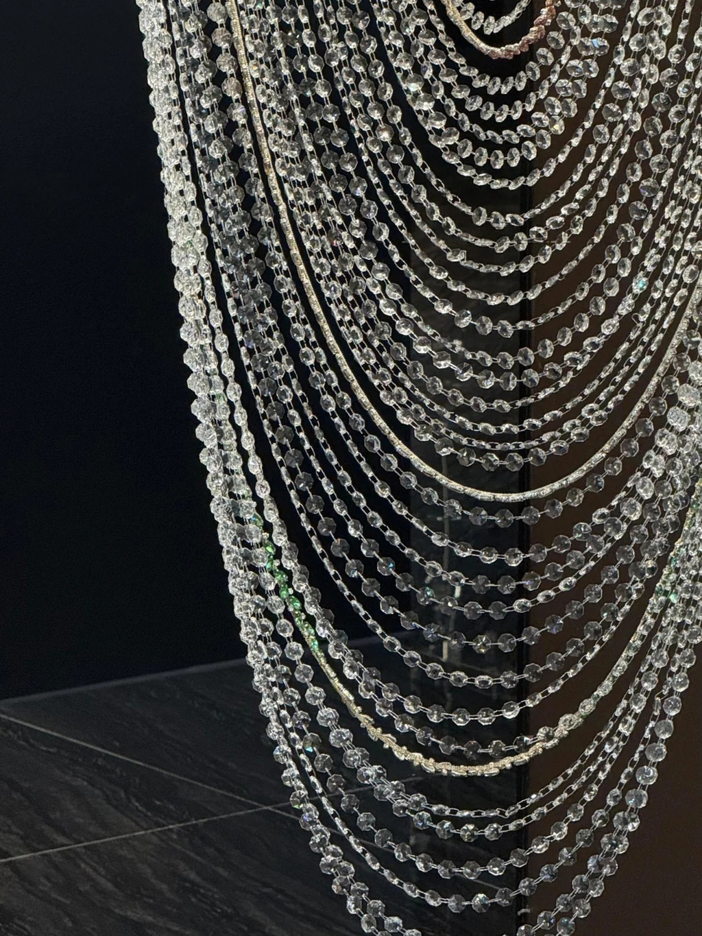 Crystal Tassel Chandelier for Staircase & Foyer cascading crystal tassels for high ceiling spaces