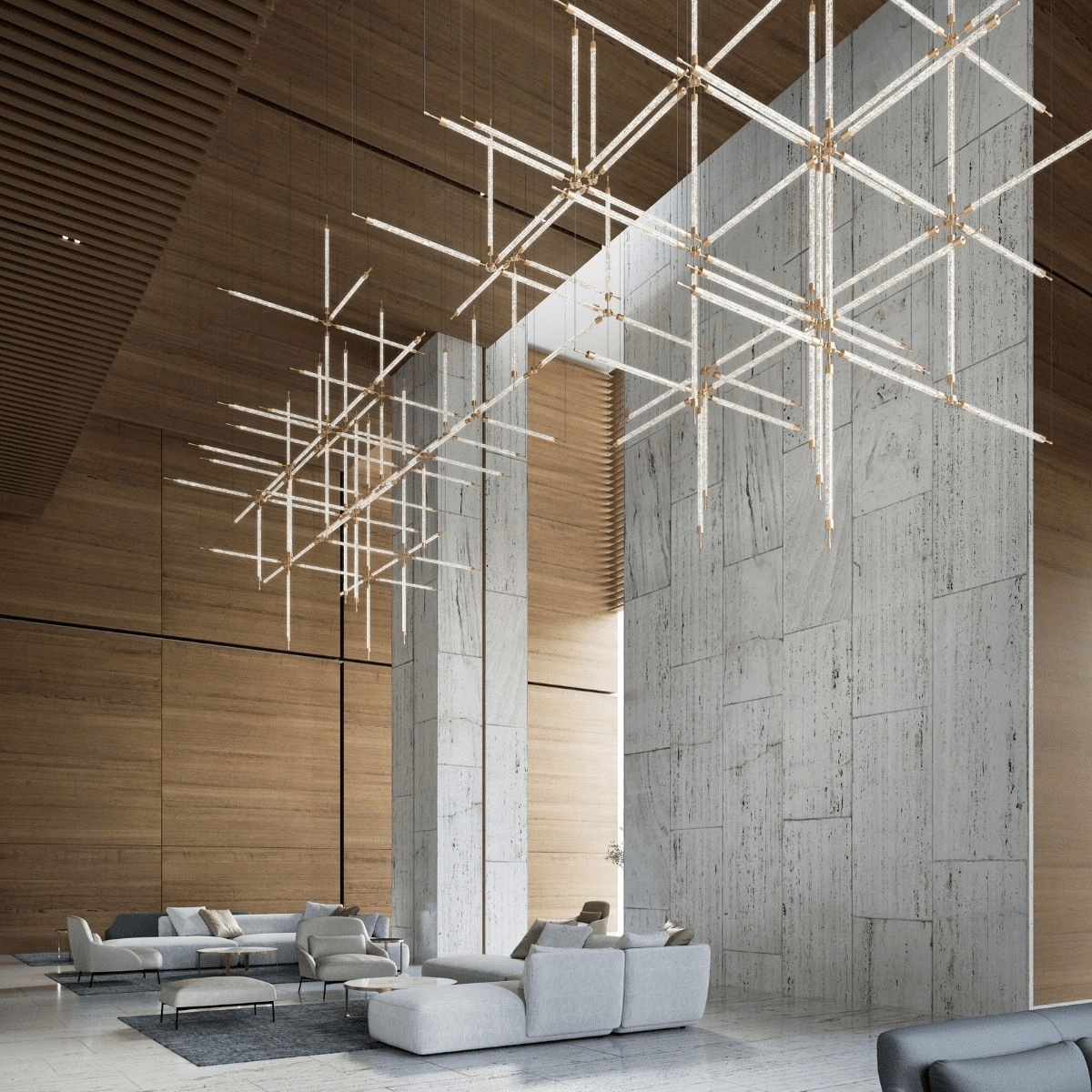 Crystal Grid Custom Chandelier chandelier in a tall interior