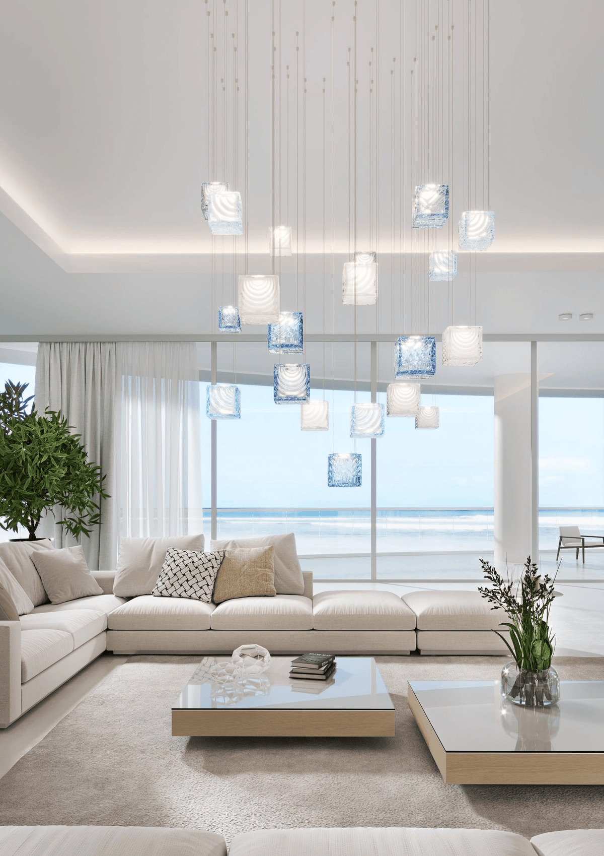 Crystal Pixels Custom Chandelier chandelier in a tall interior