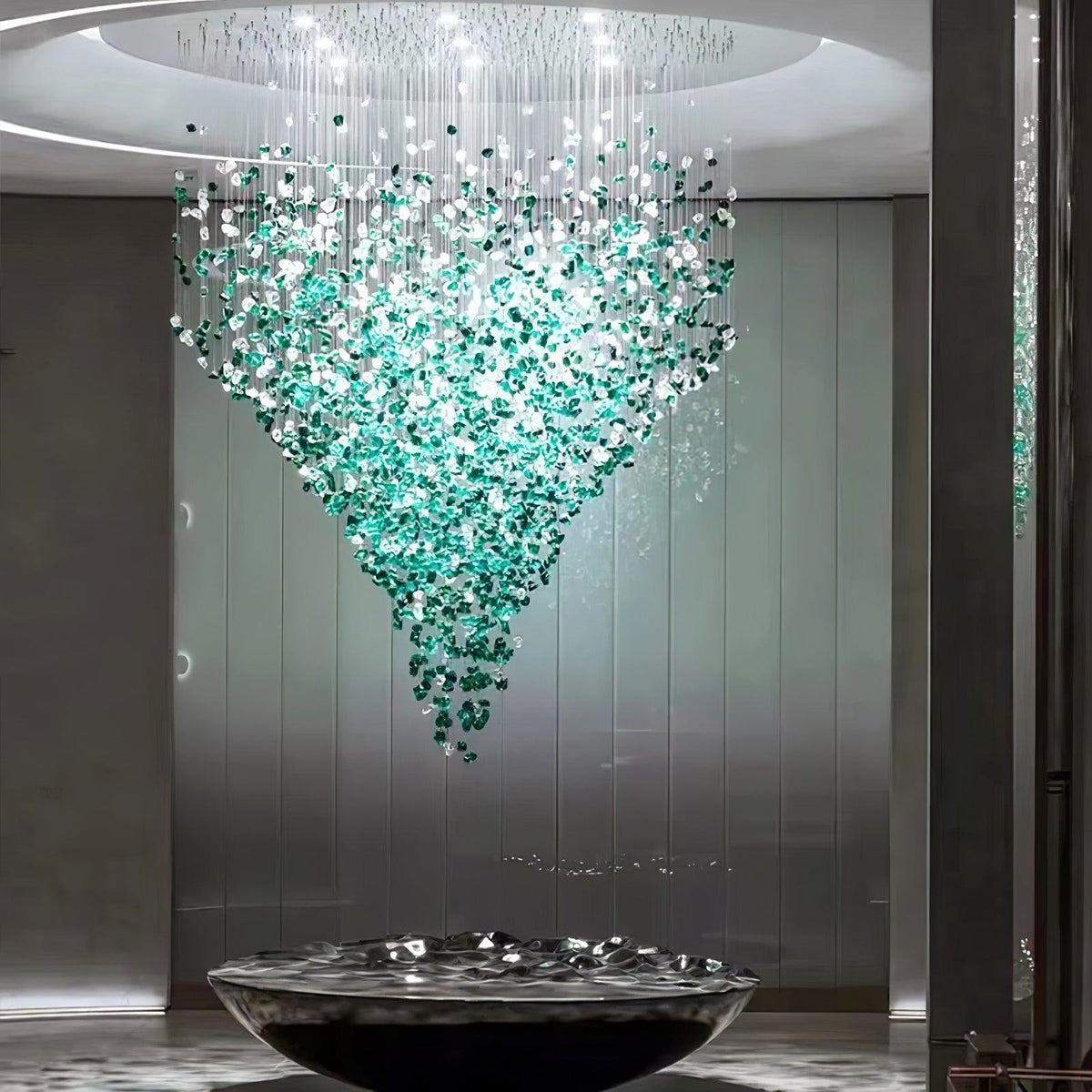 Crystal Stone Chandelier chandelier in a tall interior