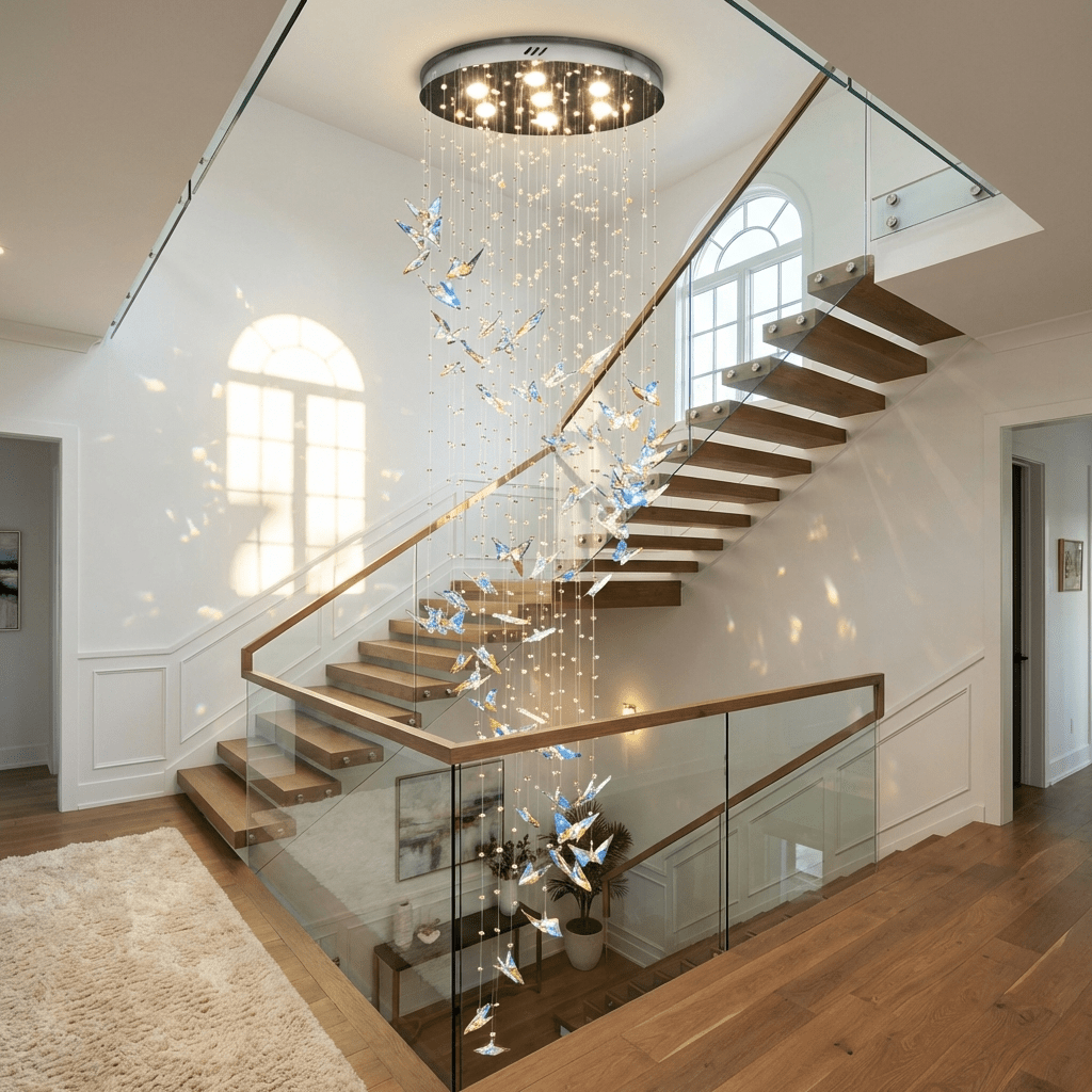 Crystalwing Butterfly Chandelier chandelier in a tall interior