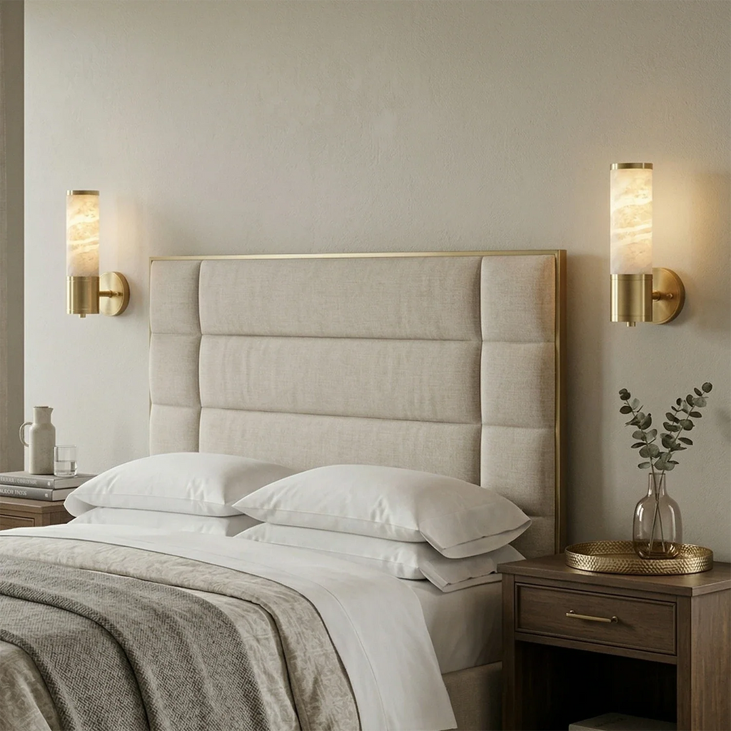 Cylindrical Lampatrin Alabaster Wall Lamp, modern alabaster pendant light bedroom bedside | Bling Lighting Studio