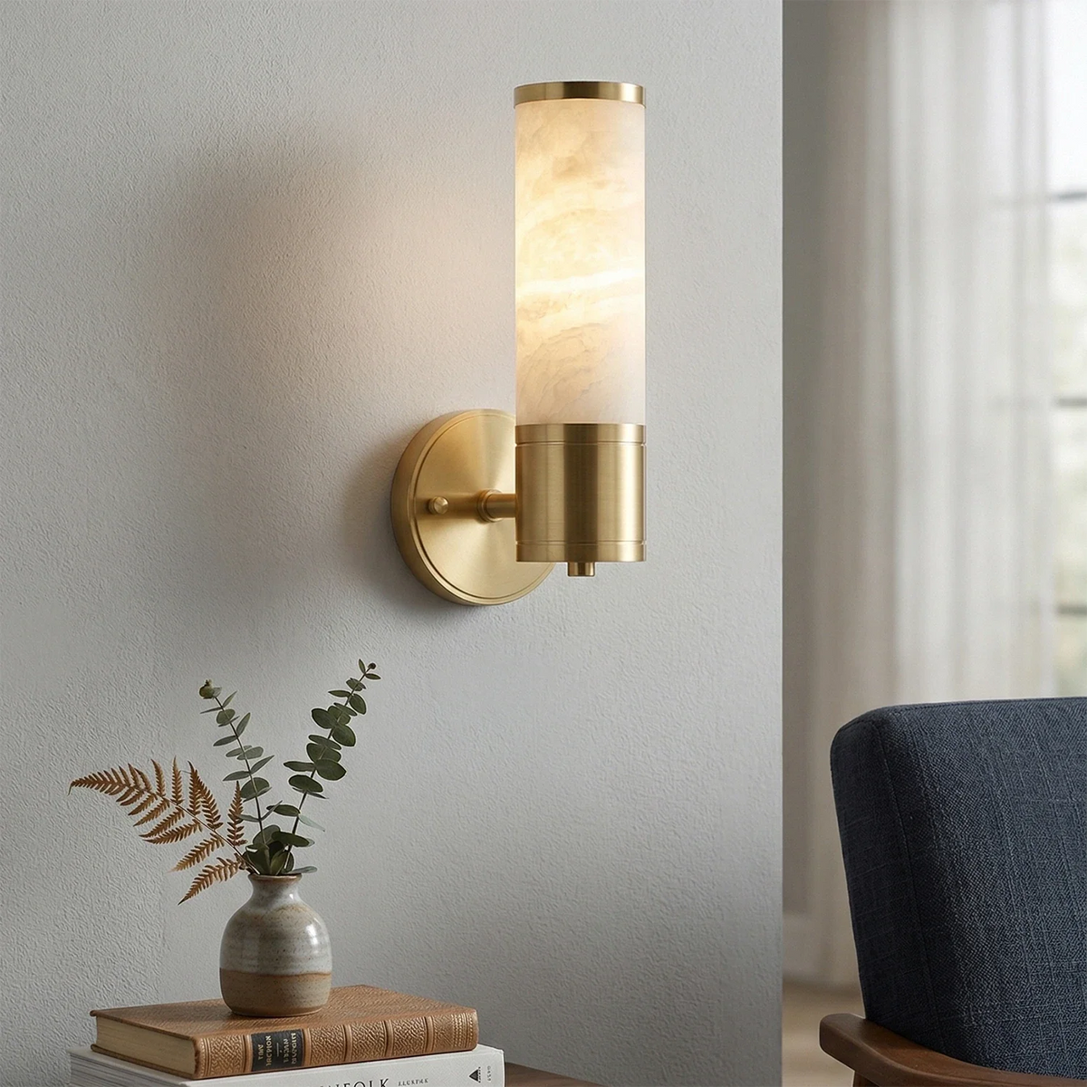Cylindrical Lampatrin Alabaster Wall Lamp, modern alabaster pendant light corner ambiance | Bling Lighting Studio