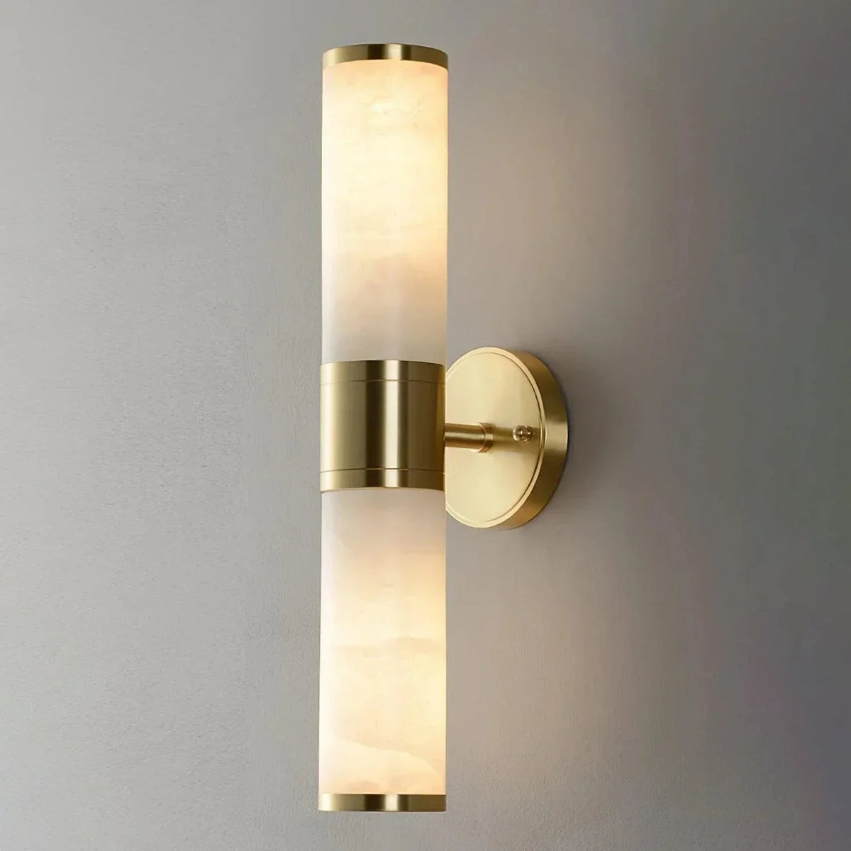 Cylindrical Lampatrin Alabaster Wall Lamp, modern alabaster pendant light double front lit | Bling Lighting Studio