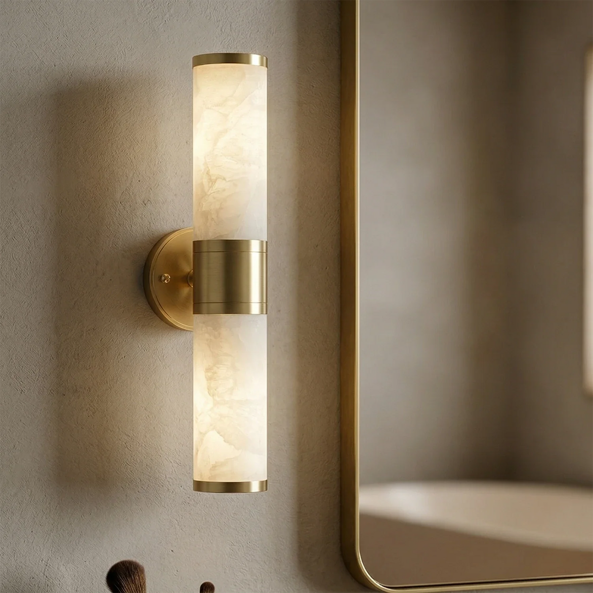 Cylindrical Lampatrin Alabaster Wall Lamp, modern alabaster pendant light double vertical mirror | Bling Lighting Studio
