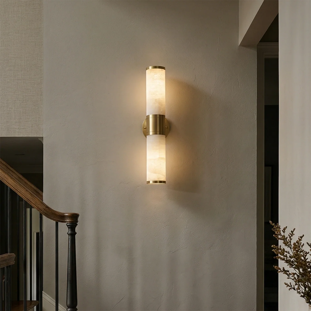 Cylindrical Lampatrin Alabaster Wall Lamp, modern alabaster pendant light hallway ambiance | Bling Lighting Studio