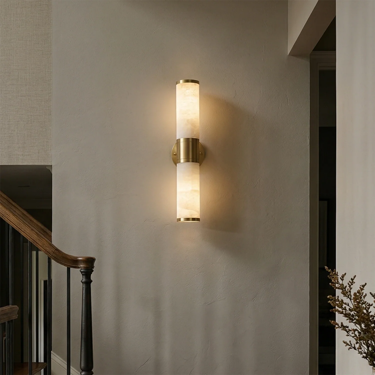 Cylindrical Lampatrin Alabaster Wall Lamp, modern alabaster pendant light hallway ambiance | Bling Lighting Studio