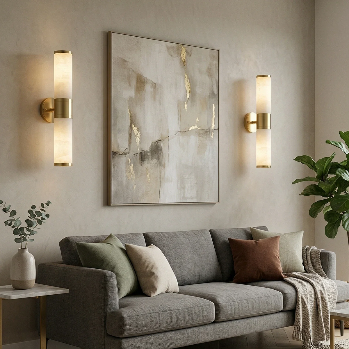 Cylindrical Lampatrin Alabaster Wall Lamp, modern alabaster pendant light living room symmetry | Bling Lighting Studio
