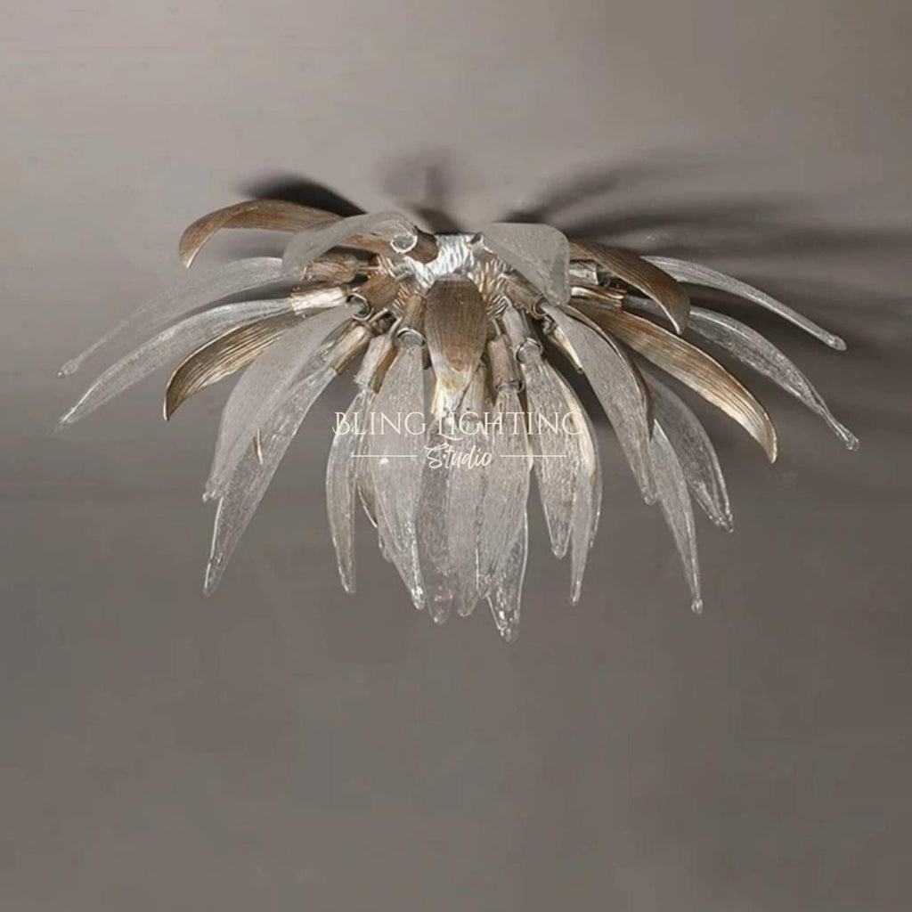 Dandelion ceiling light clear glass petals and brass detail