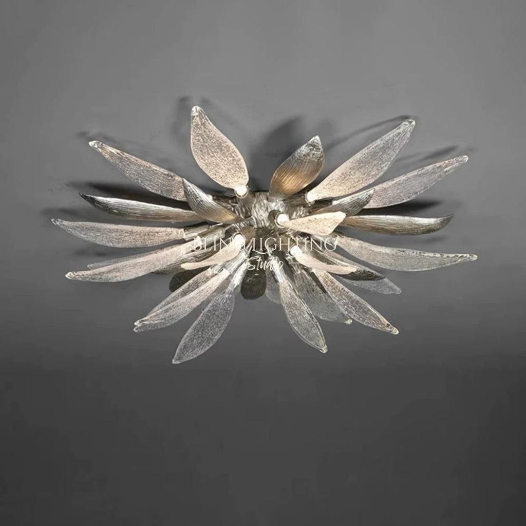 Dandelion flush mount ceiling light glass petal detail on ceiling