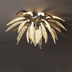 Dandelion flush mount ceiling light lit glass petal detail