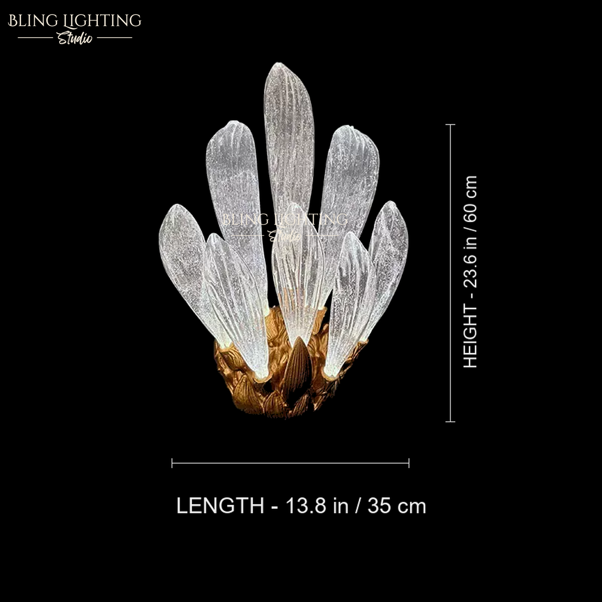 Dandelion Glass Wall Sconce 35 x 60 cm size diagram