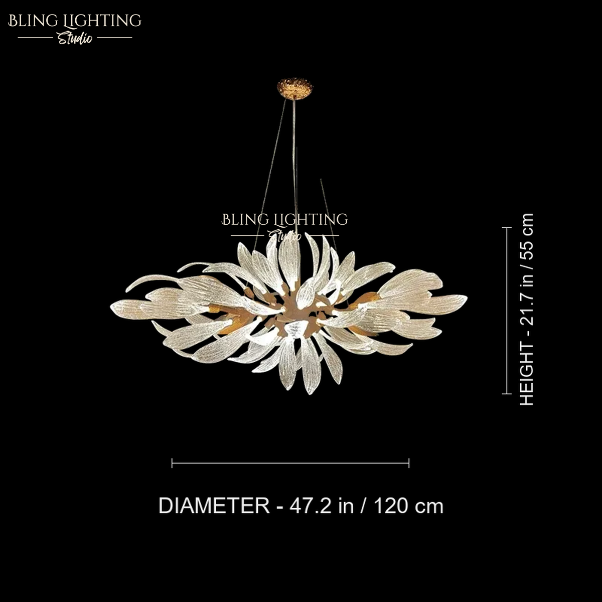 Dandelion Linear Glass Chandelier 120 x 55 cm style 2 size diagram