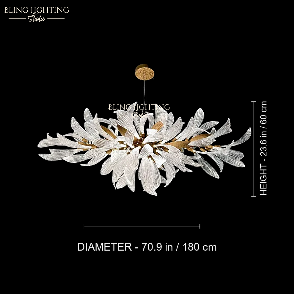 Dandelion Linear Glass Chandelier 180 x 60 cm size diagram