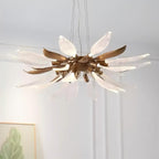 Dandelion linear chandelier in a bright white interior scene