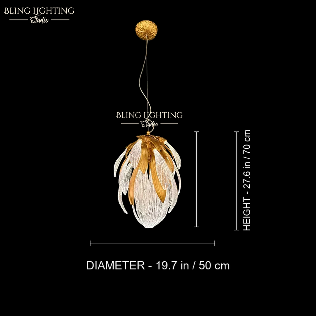 Dandelion Glass Pendant Light 50 x 70 cm size diagram