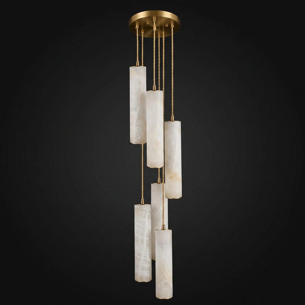 Darlen Alabaster Modern Staircase Chandelier column pendant view 04