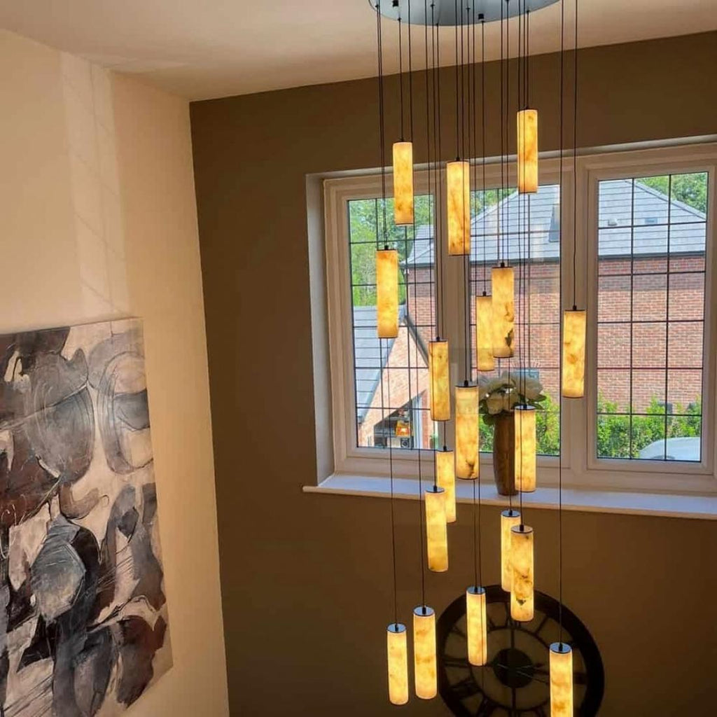 Darlen Alabaster Modern Staircase Chandelier alabaster tube pendant detail view