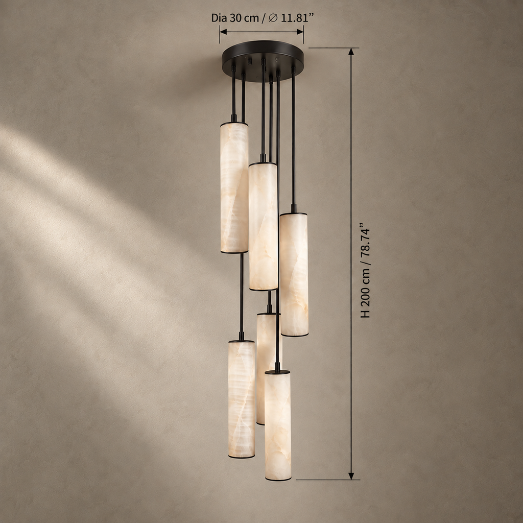Darlen Alabaster Modern Staircase Chandelier in foyer interior view 07