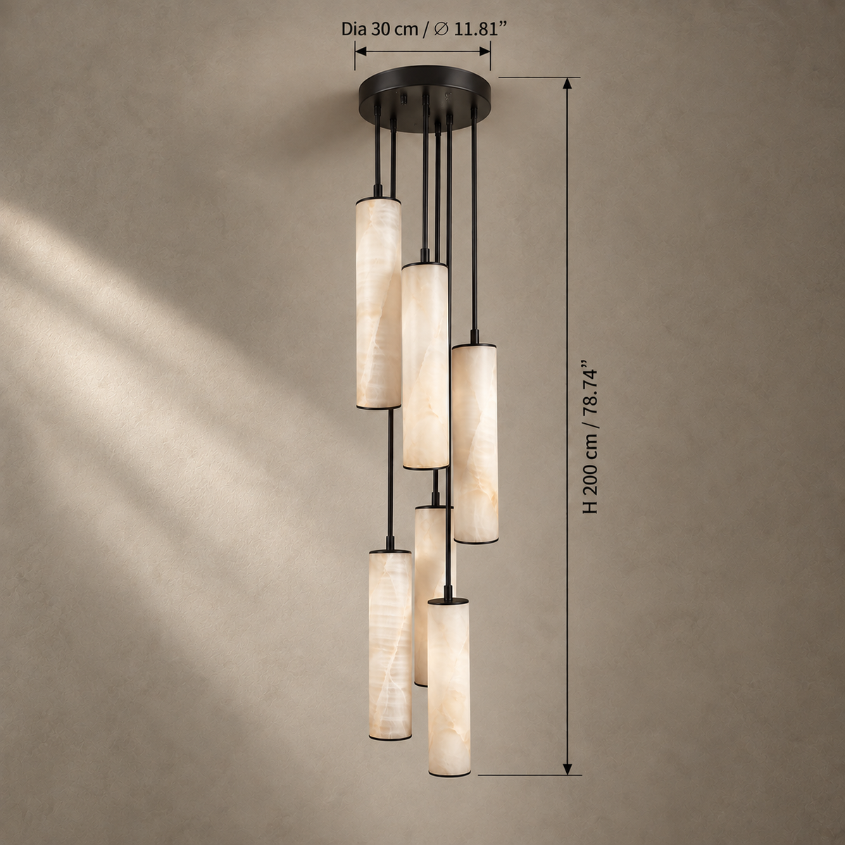 Darlen Alabaster Modern Staircase Chandelier in foyer interior view 07
