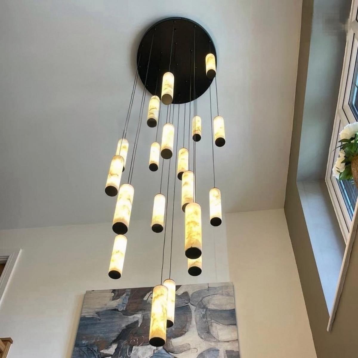 Darlen Alabaster Modern Staircase Chandelier alabaster tube pendant chandelier lounge view