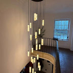 Darlen Alabaster Modern Staircase Chandelier product view with suspended alabaster tubes